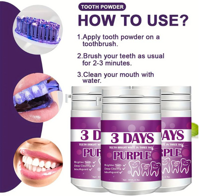 Purple Tooth Cleaning Powder, 3-day Deep Cleaning Tooth Powder BreathFreshener, Basic Oral Care, Daily Life Tooth Cleaning Tools Teeth Whitening Powder
