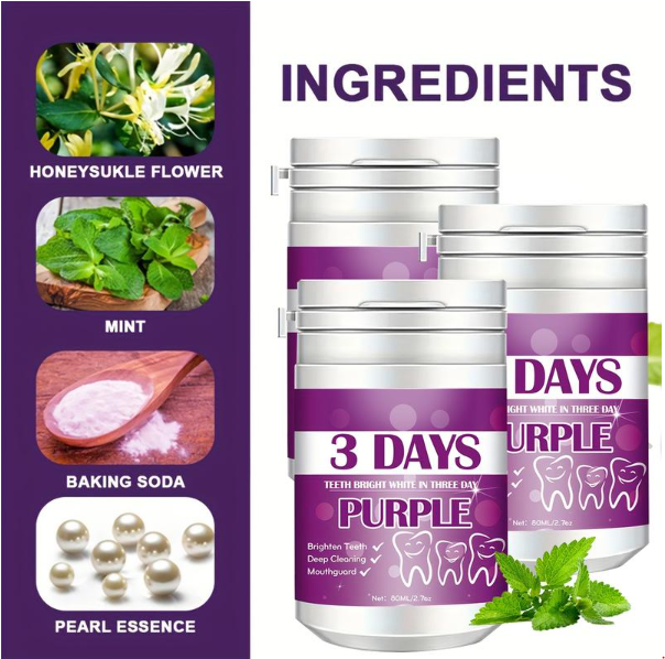 Purple Tooth Cleaning Powder, 3-day Deep Cleaning Tooth Powder BreathFreshener, Basic Oral Care, Daily Life Tooth Cleaning Tools Teeth Whitening Powder